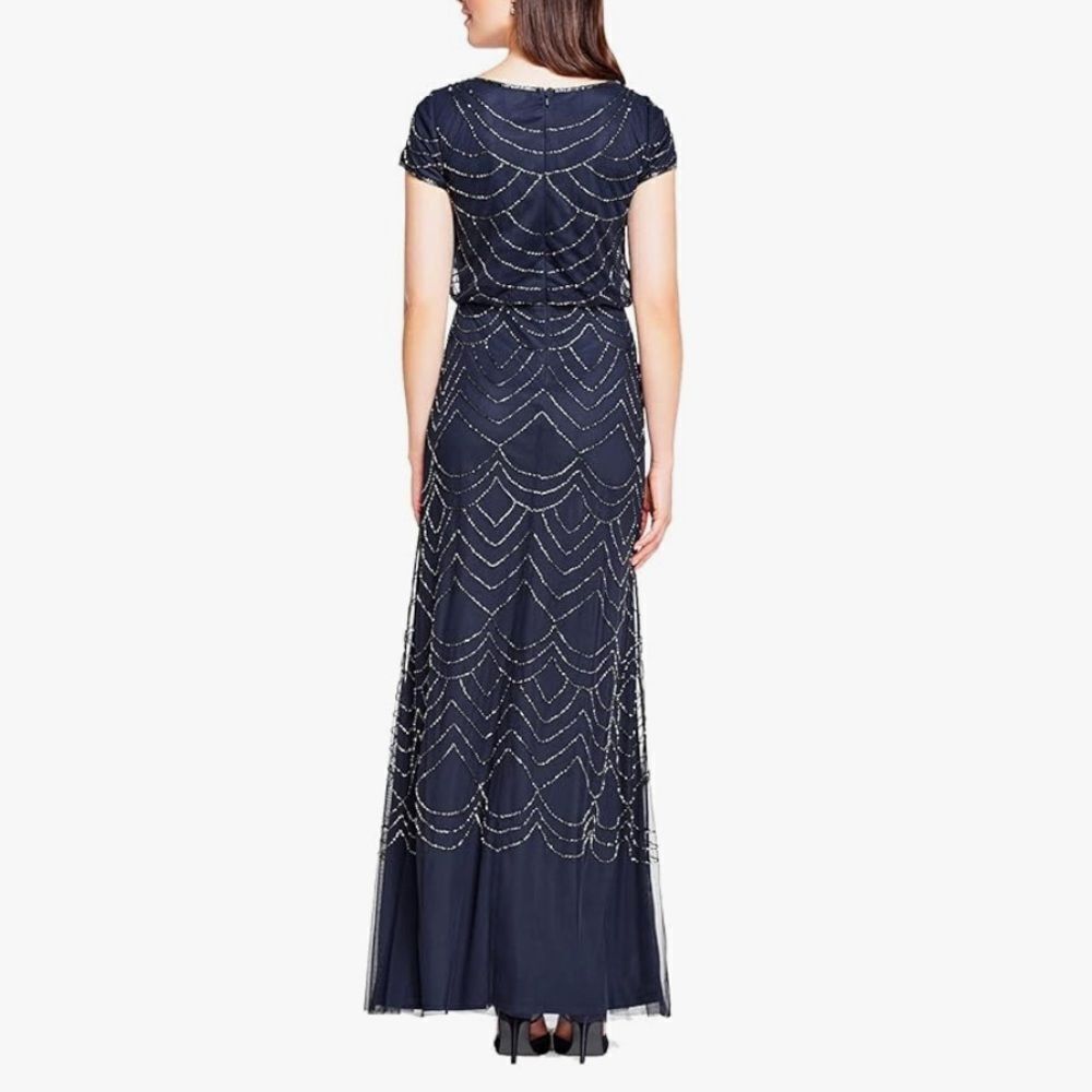 Adrianna Papell Women's Short Sleeve Blouson Beaded Gown-Size 10 - Picture 2 of 14